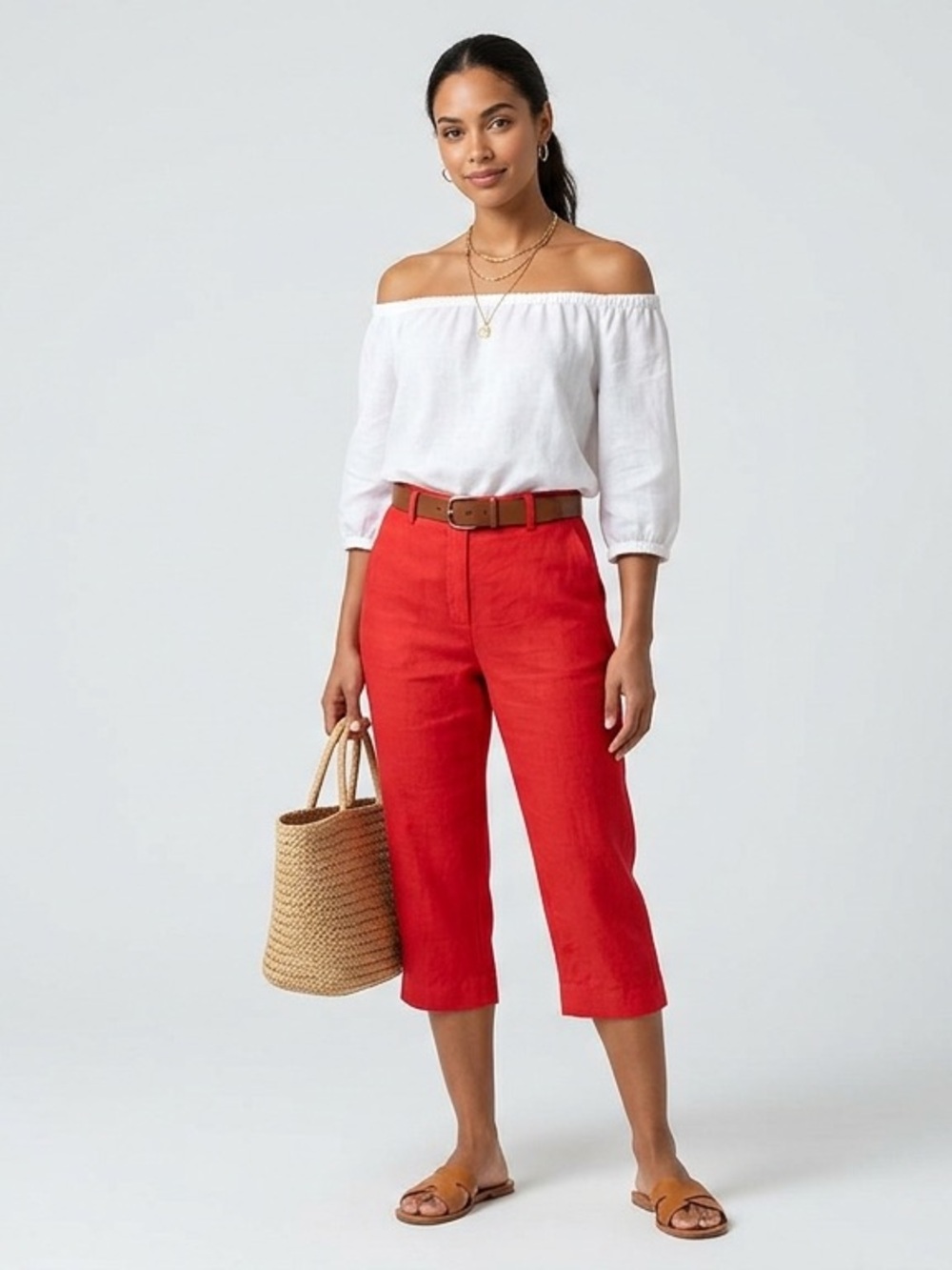 Contact capri pants linen-blend mid-rise large quiet luxury
